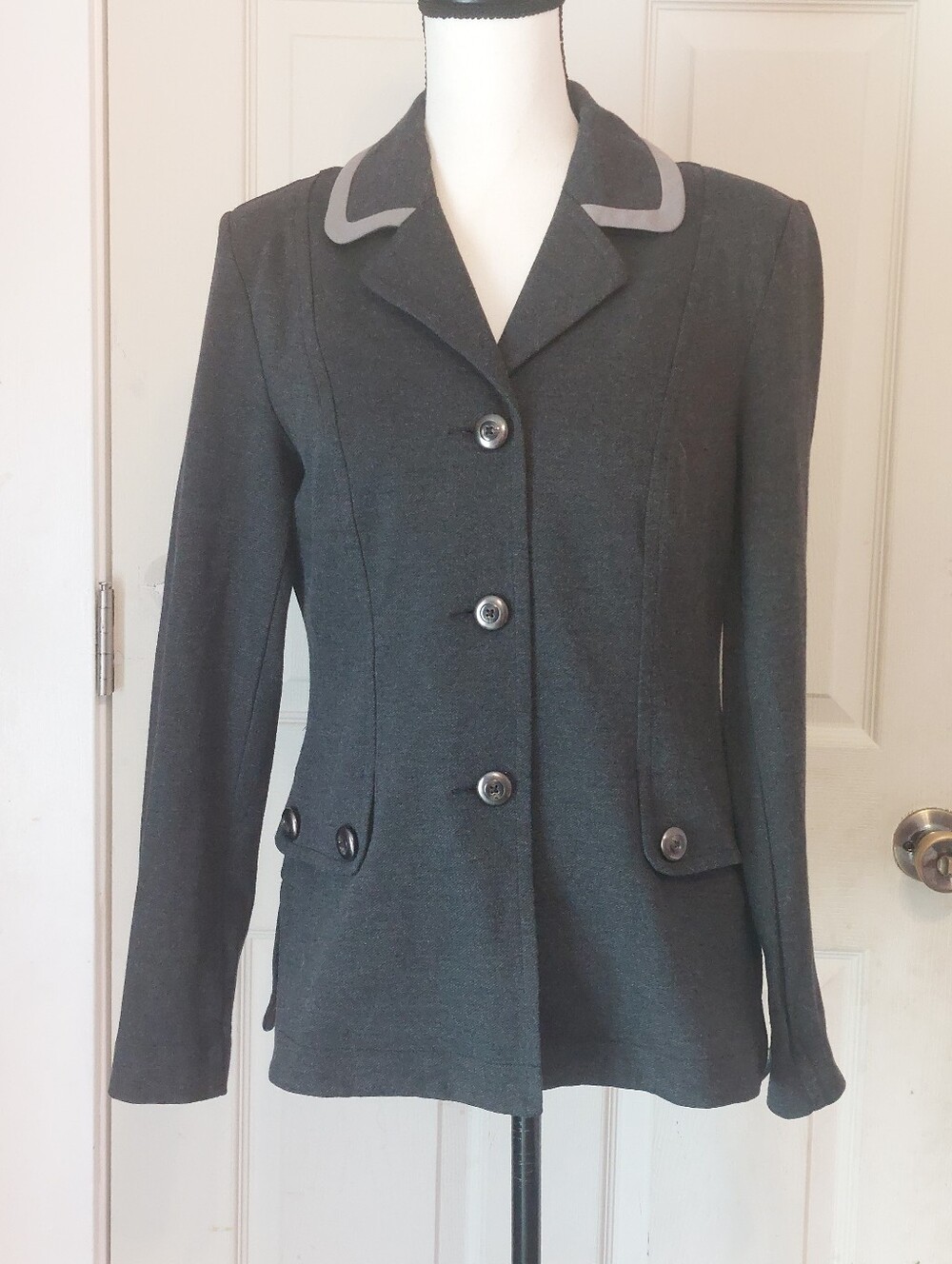 Cabi Ponte Knit Charcoal Silver Gray Career Twill Blazer Size Small Style 3030